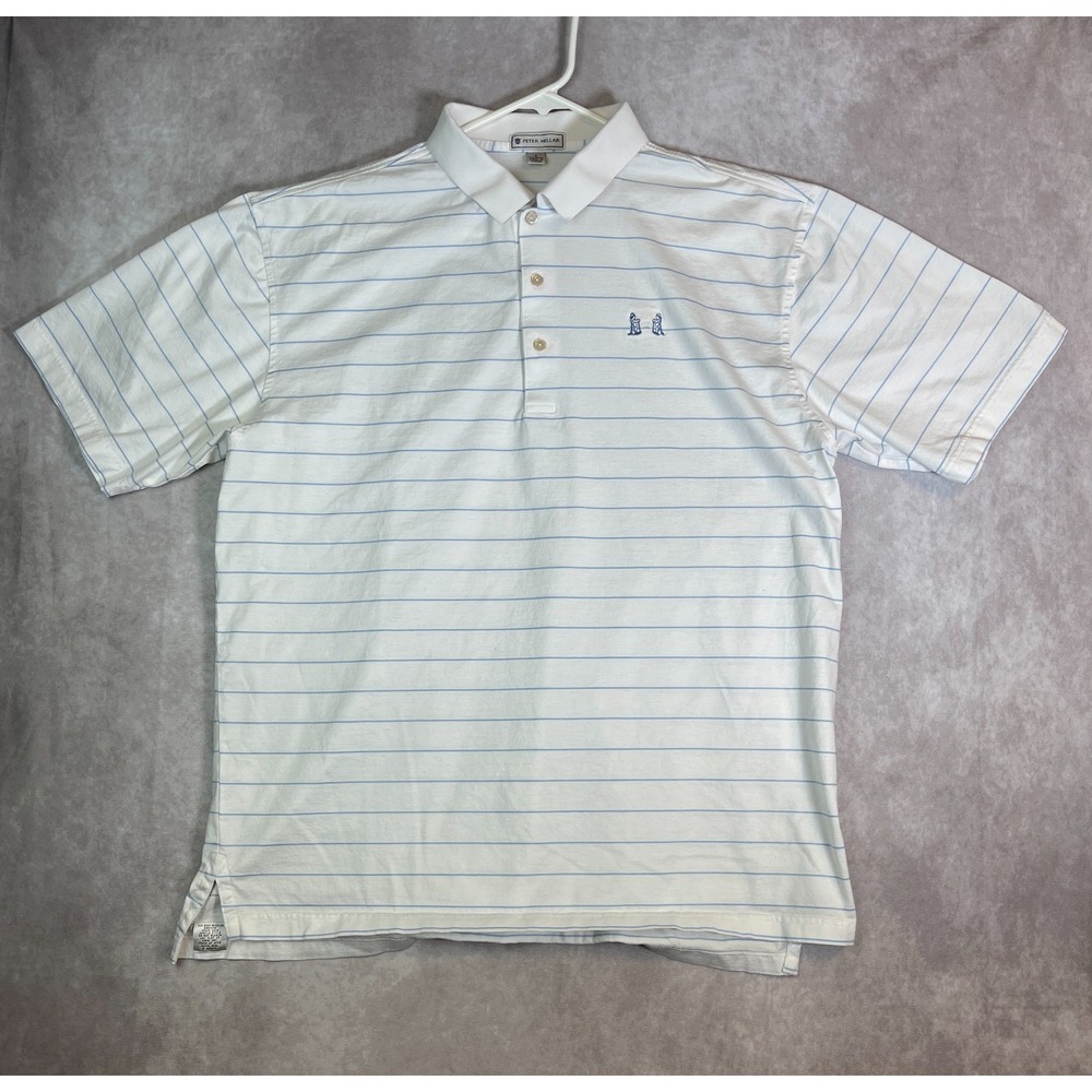 Peter Millar Polo Shirt Mens Large White Striped National Golf Links of America